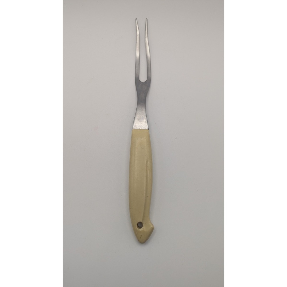 Camillus Stainless Steel Meat Carving Fork Vintage Cream Handle 2 Tine‎ USA Made